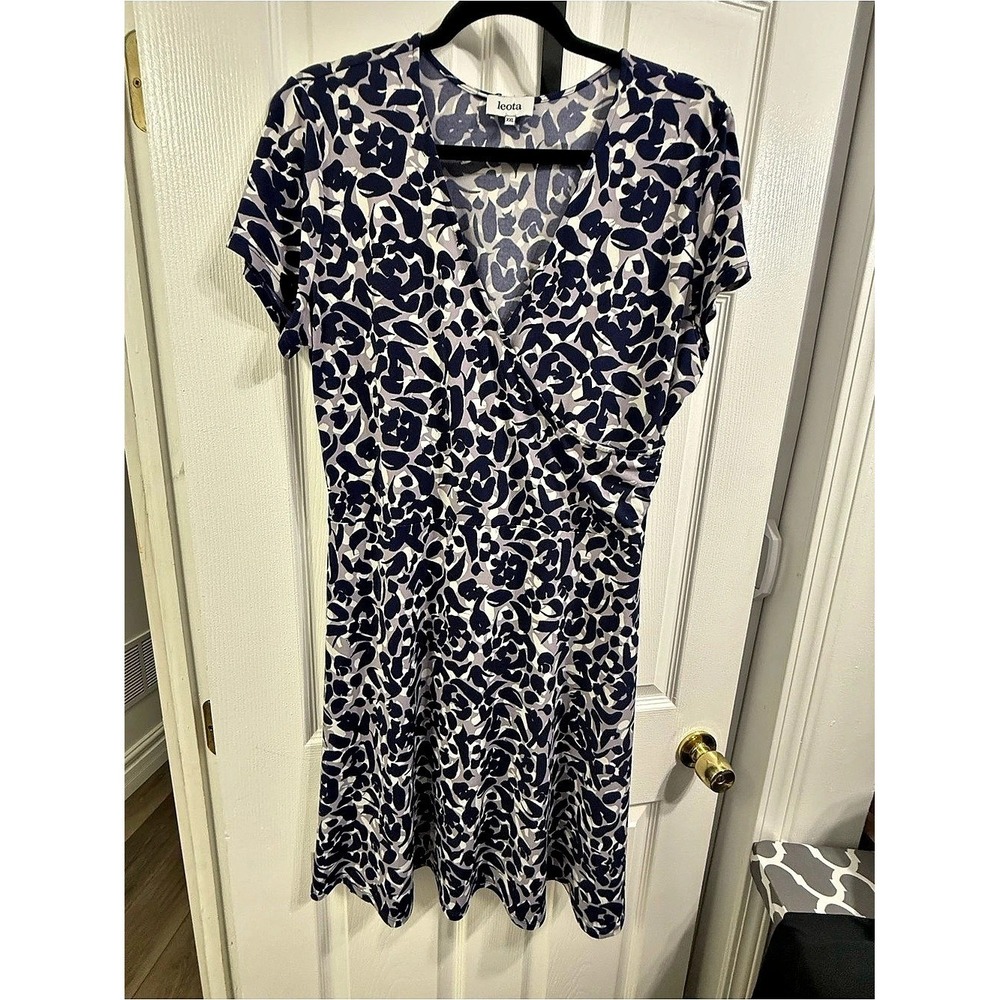 Leota Abstract Print Mini Dress Blue White Short Sleeve XXL Womens